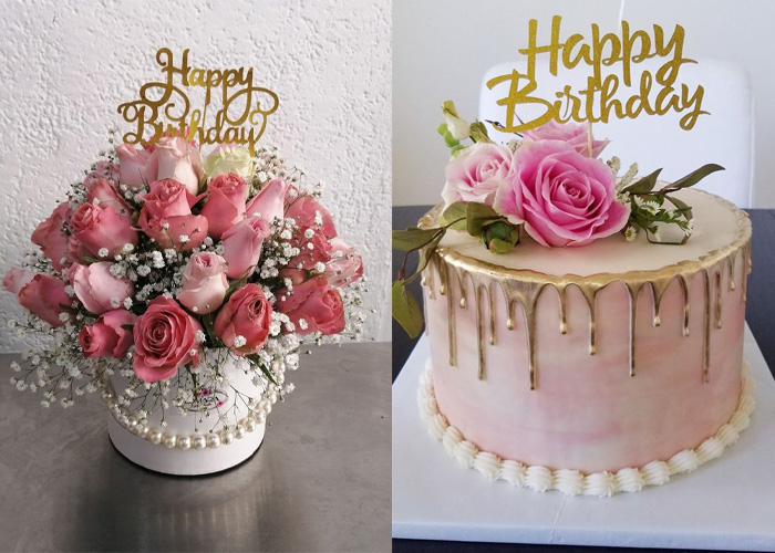 Hoa và bánh tặng sinh nhật mẹ