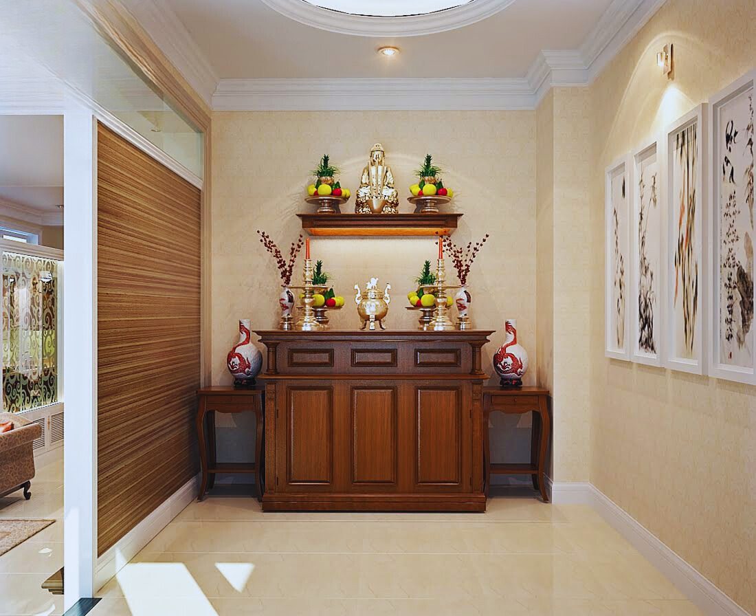 Một không gian hợp phong thủy bàn thờ mang lại sự bình an và trang nghiêm.