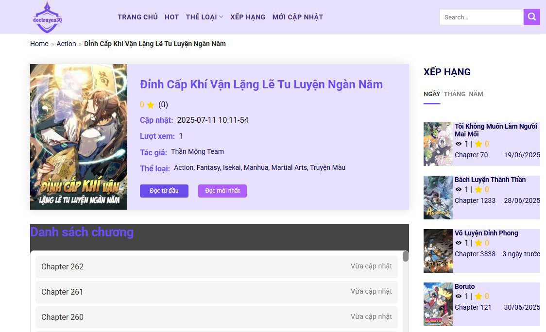 Đánh giá Doctruyen3q: Web đọc truyện tranh online đáng thử? - Bố cục và điều hướng trên website